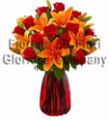 Bouquet of roses and autumn lilies