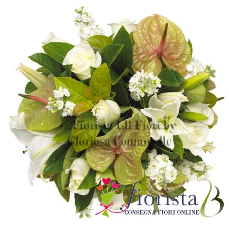 BOUQUET RAFFINATO CON ROSE E ANTHIRIUM